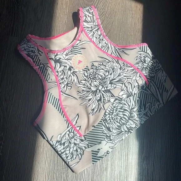 🧵Stella McCartney Adidas sports bra *Altered! chrysanthemum white black pink - Picture 2 of 11